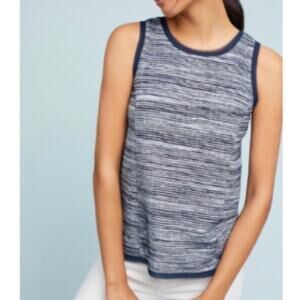 Vanessa Virginia Sleeveless Top Women’s XS Navy Stripe Fringe Trim Textured